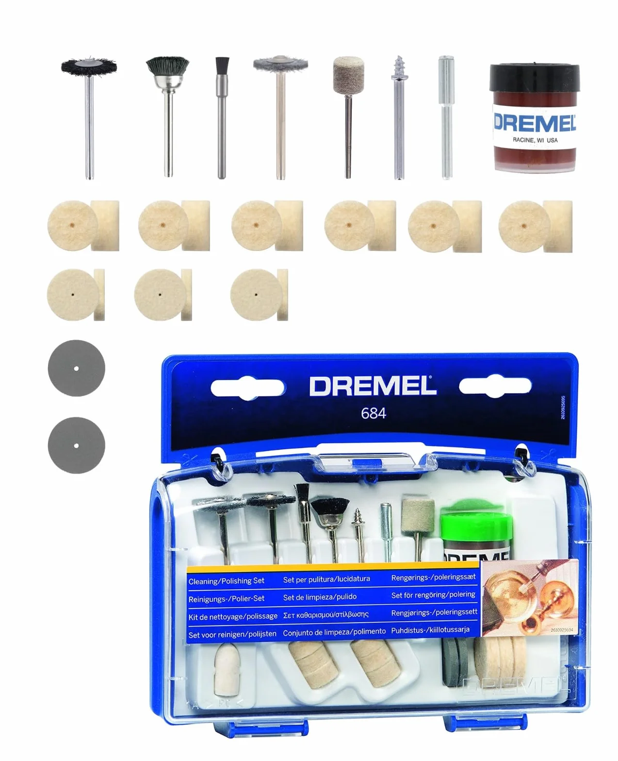 Dremel 684 zestaw do czyszczenia i polerowania, zestaw 20 akcesoriów do multinarzędzi obrotowych