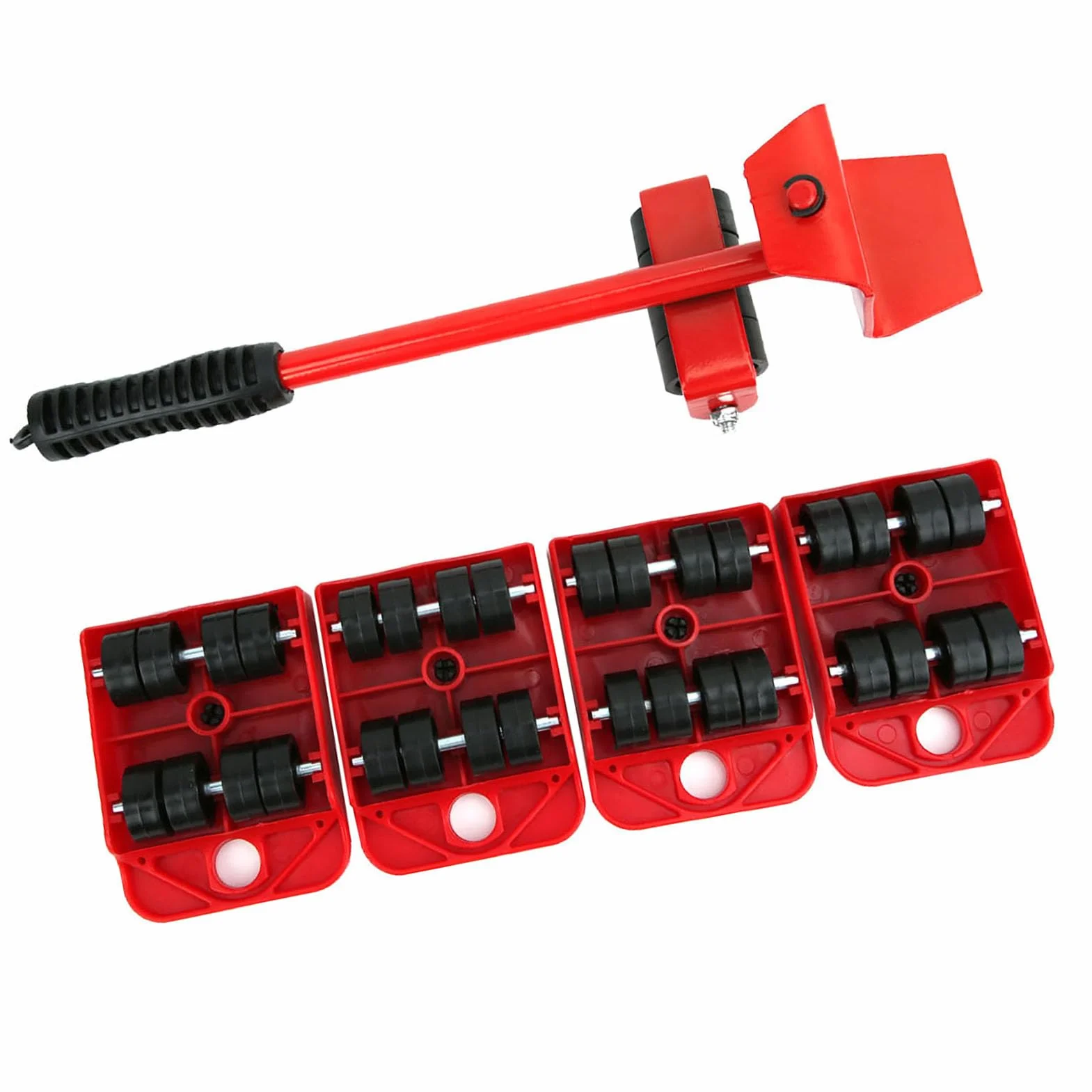 Przenośnik do Mebli o Dużej Wytrzymałości, 4 Rolki, Cicha Praca, Ergonomiczny Uchwyt, Lekki i Przenośny, 1,2 Kg, Czerwony łom, Czerwony Panel, Wózek Meblowy z 5 Kółkami