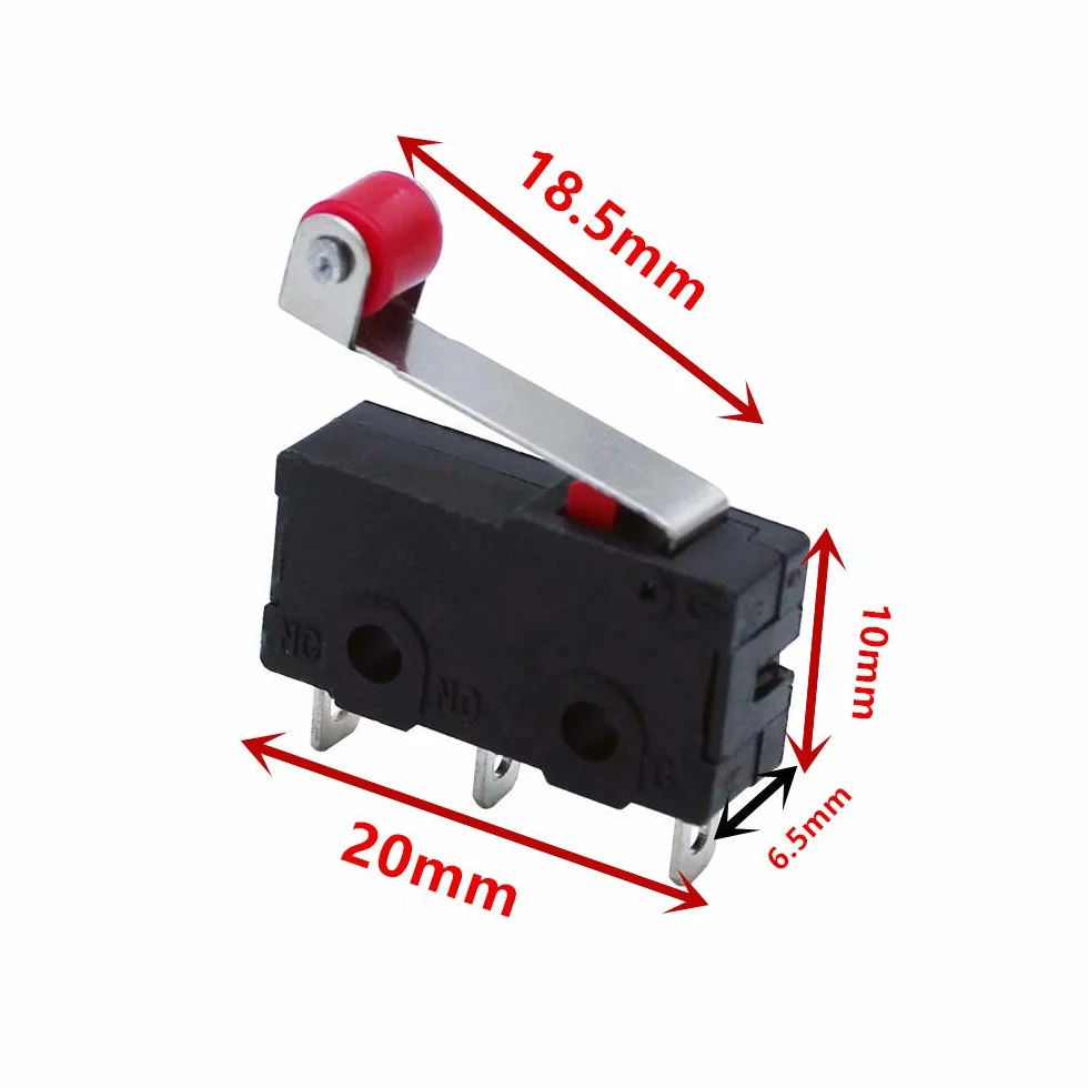 HUAYAO Zestaw 35 mini mikro-cienki czerwony przełącznik, dźwignia rolki AC 250 V 5A SPDT 1NO 1NC mini chwilowe działanie, przełączniki