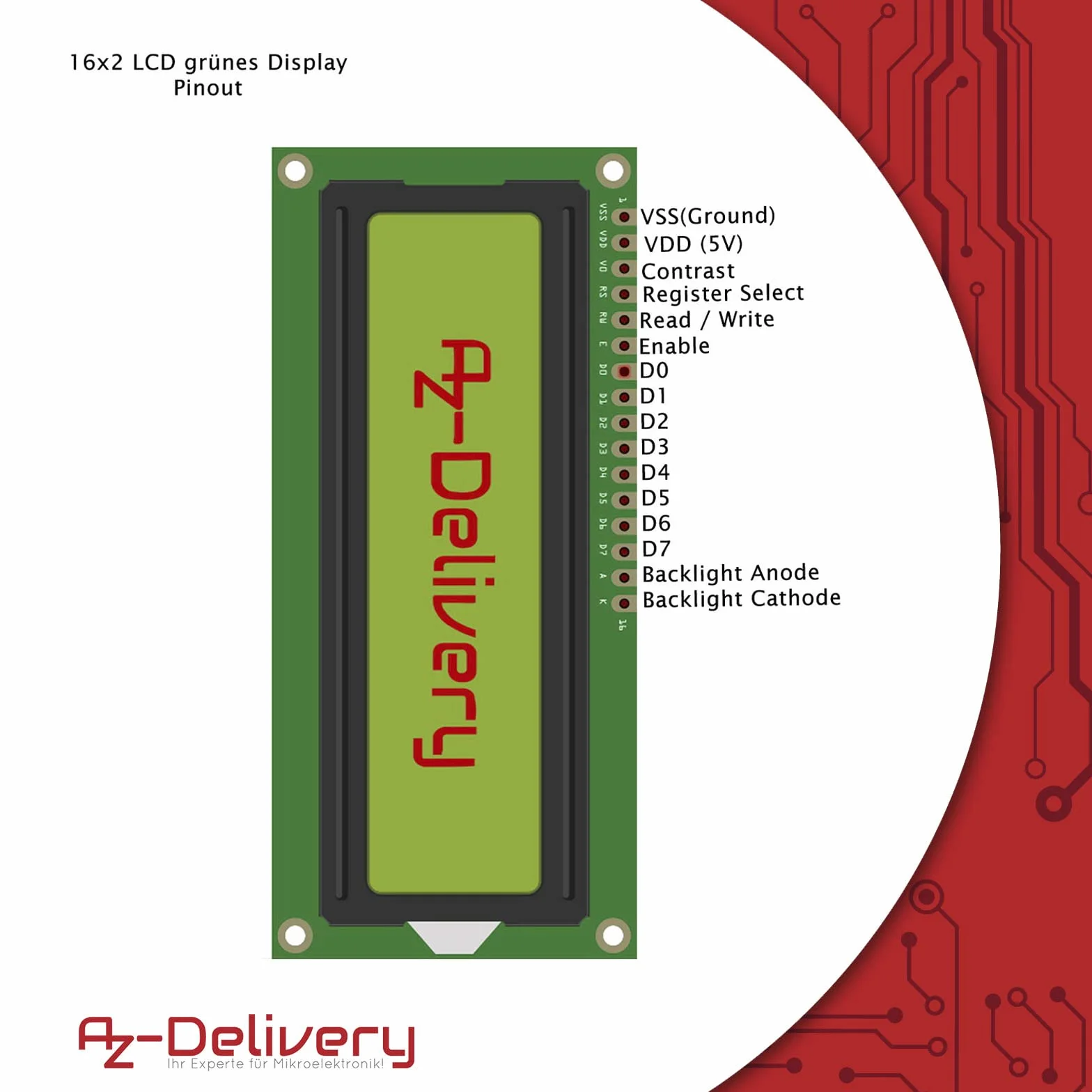 AZDelivery HD44780 1602 LCD Module Display 2x16 znaków zielony tle czarne kompatybilny Arduino Raspberry Pi