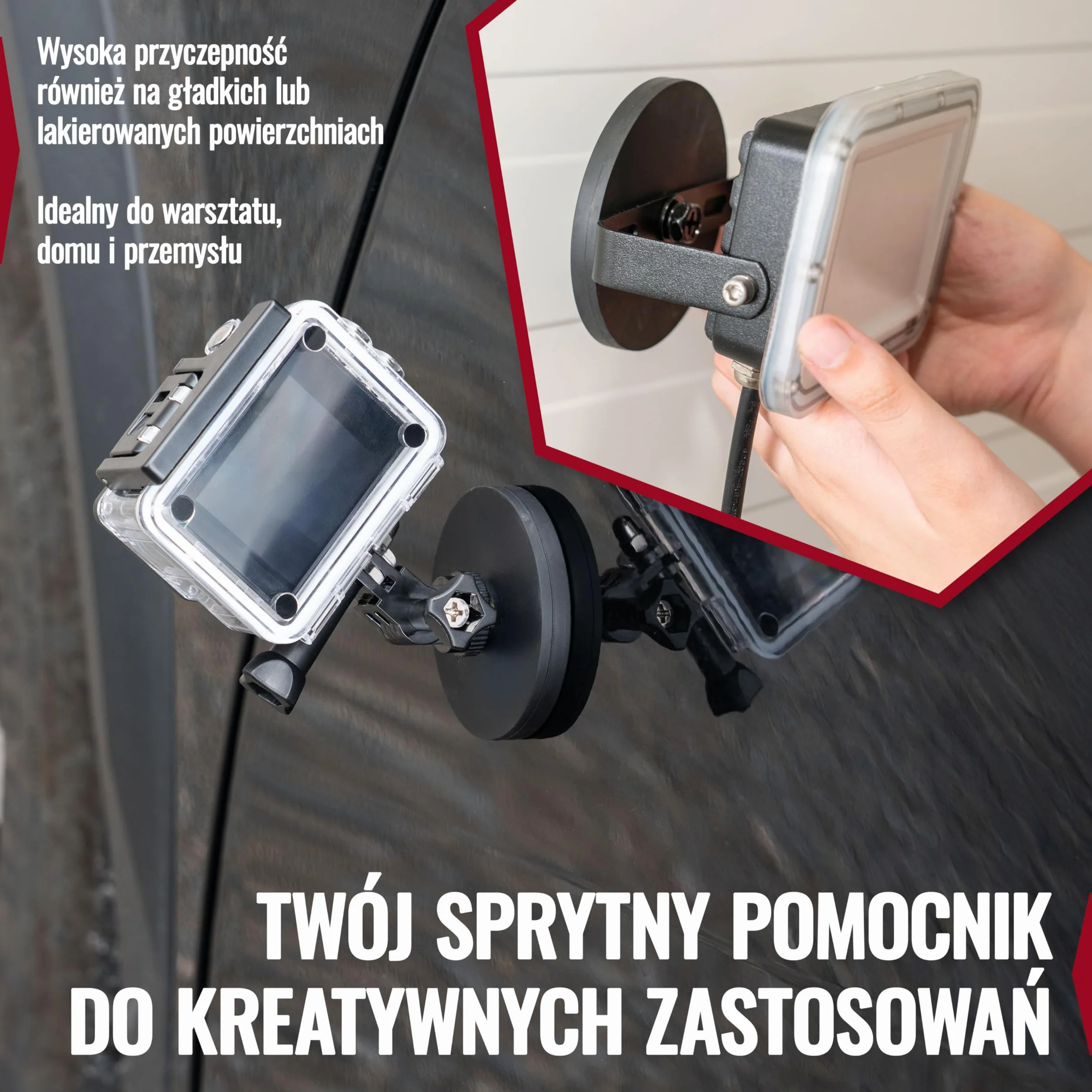 Poppstar 4 gumowe magnesy neodymowe 66 mm M6 siła udźwigu 20 kg