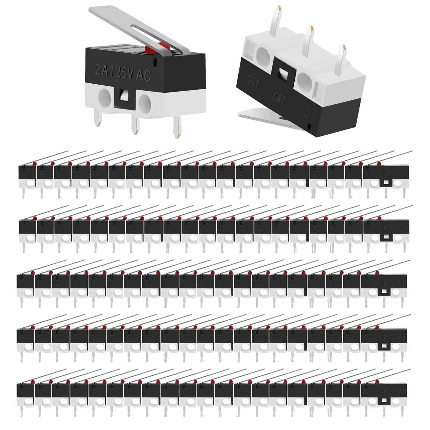 100 sztuk mini mikroprzełączników, AC 1 A 125 V 3-pinowa dźwignia zawiasowa SPDT, mechaniczny wyłącznik krańcowy, chwilowy wyłącznik krańcowy micro do Arduino
