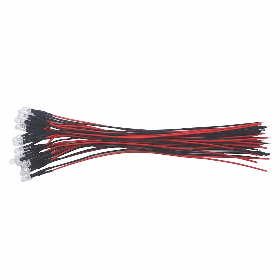 35 sztuk (7 kolorów x 5 sztuk) 3 mm świecowe diody LED świecowe LED Pre Wired 7,9 cala DC 9-12 V zestaw lamp emitujących różne kolory ciepła biel czerwony żółty zielony niebieski pomarańczowy