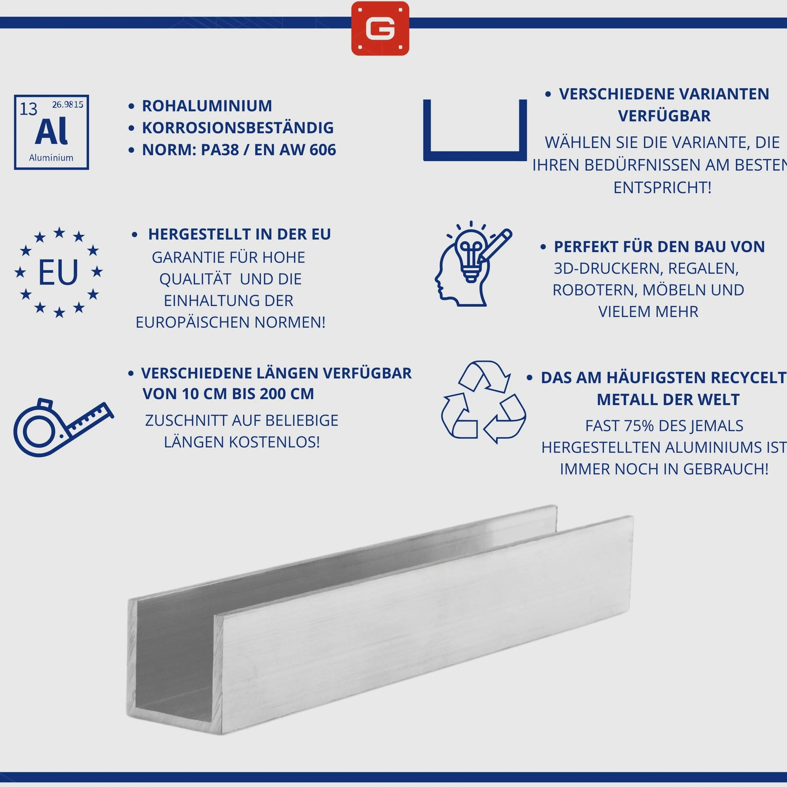 GAL-INDUSTRIAL Ceownik Aluminiowy 50x50x50x4 mm | Długość 50 cm | Profil Aluminiowy do Konstrukcji, Mebli i DIY | Aluminium EN AW-6060 | Powierzchnia Surowa | Cięcie na Wymiar