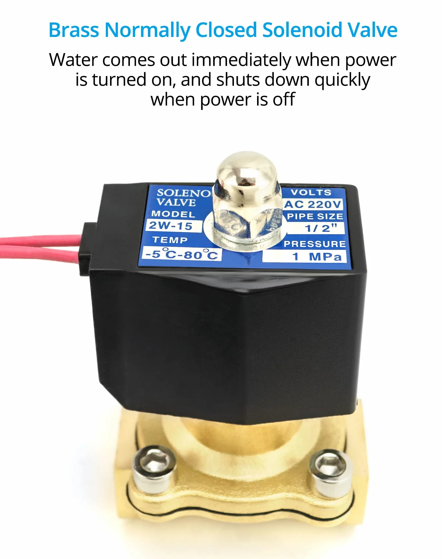 QWORK® Elektrozawór 220V 1/2''G mosiężny na wodę powietrze olej gazowy DN15