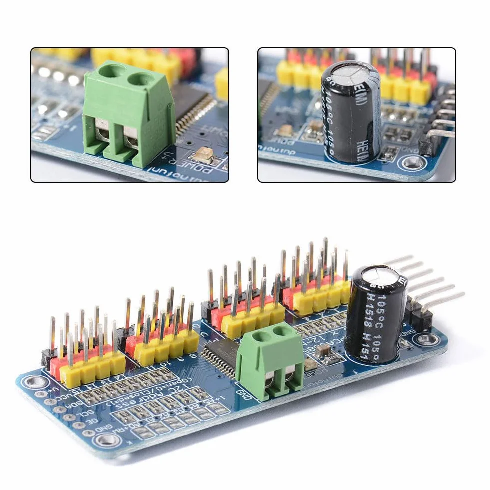 2 szt. PCA9685 PWM sterownik silnika 16-kanałowy, 12-bitowy moduł PWM IIC, do robotów AR-duino, do sterowania robotem, elektroniczny sektor ekspansji