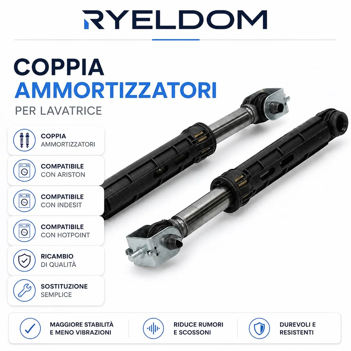 RYELDOM Para amortyzatorów do pralek Ariston - Indesit - Hot Point