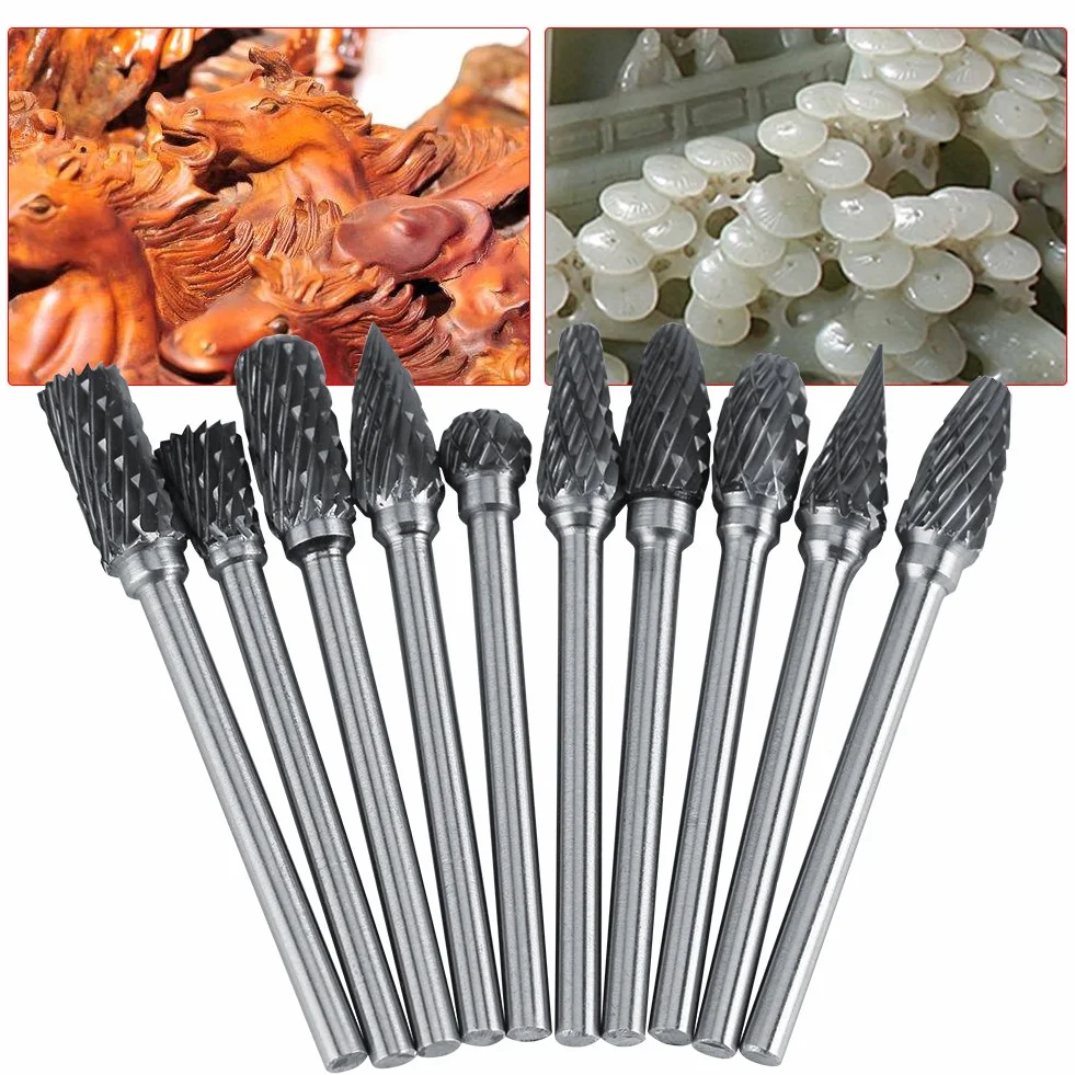 10pcs Obrotowy Wiertła Frezy Ze Stali Wolframu Węglika 6 Mm Średnica Głowy Do Diy Stolarki Rzeźba Grawerowanie Wiercenia (Double Cut)