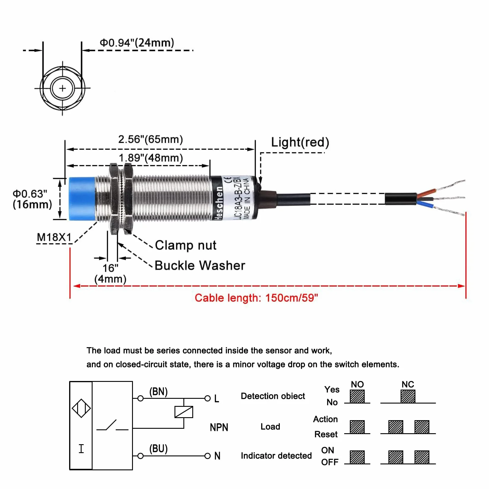 Heschen pojemnościowy przełącznik czujnika zbliżeniowego LJC18A3-B-Z/BX detektor 1-10 mm 6-36 VDC 300 mA NPN normalnie otwarty (NO) 3-przewodowy