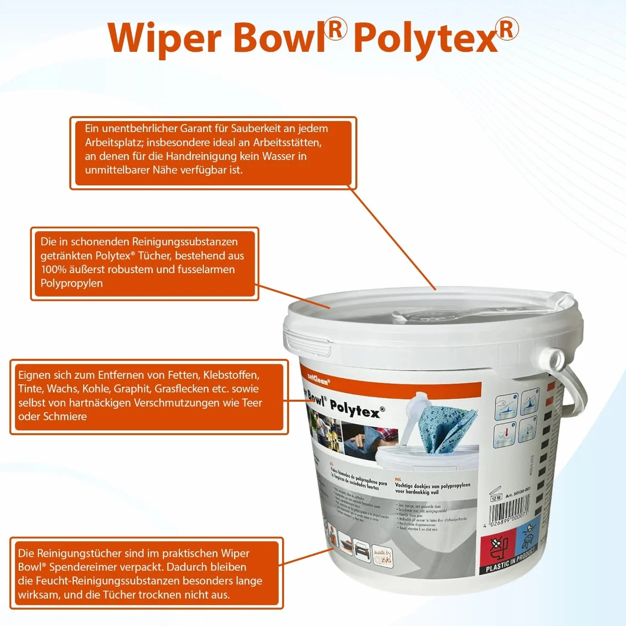 ZVG zetClean 50130-001 Wiper Bowl Polytex ściereczki do czyszczenia, niebieskie, 25 x 25 cm (72 sztuki)