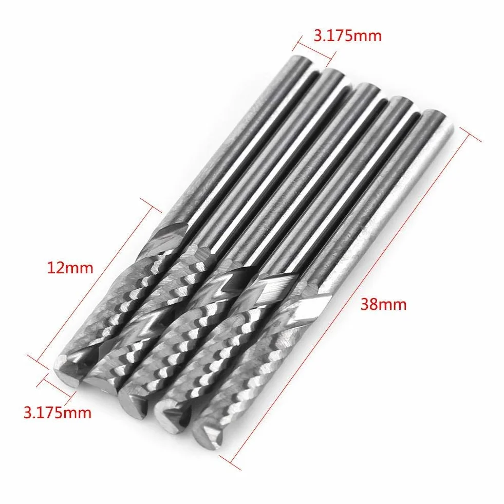 5 stücke Hartmetall Schaftfräser 3,175mm (1/8") Schaft Einzel Flöte Fräser CNC Rotary Grate Set Bit