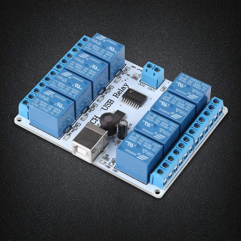 8-kanałowy moduł przekaźnika USB Typ-B Moduł sterujący DC dla robotyki automatyki 12V