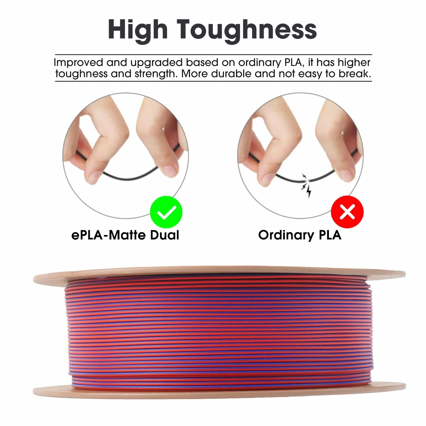 eSUN Matte Dual Colour Filament, matowy filament PLA 1,75 mm, kolor bez połysku, matowa tekstura, szpula 1 kg (2,2 LBS) do drukarek 3D (Czerwony Niebieski, 1KG)