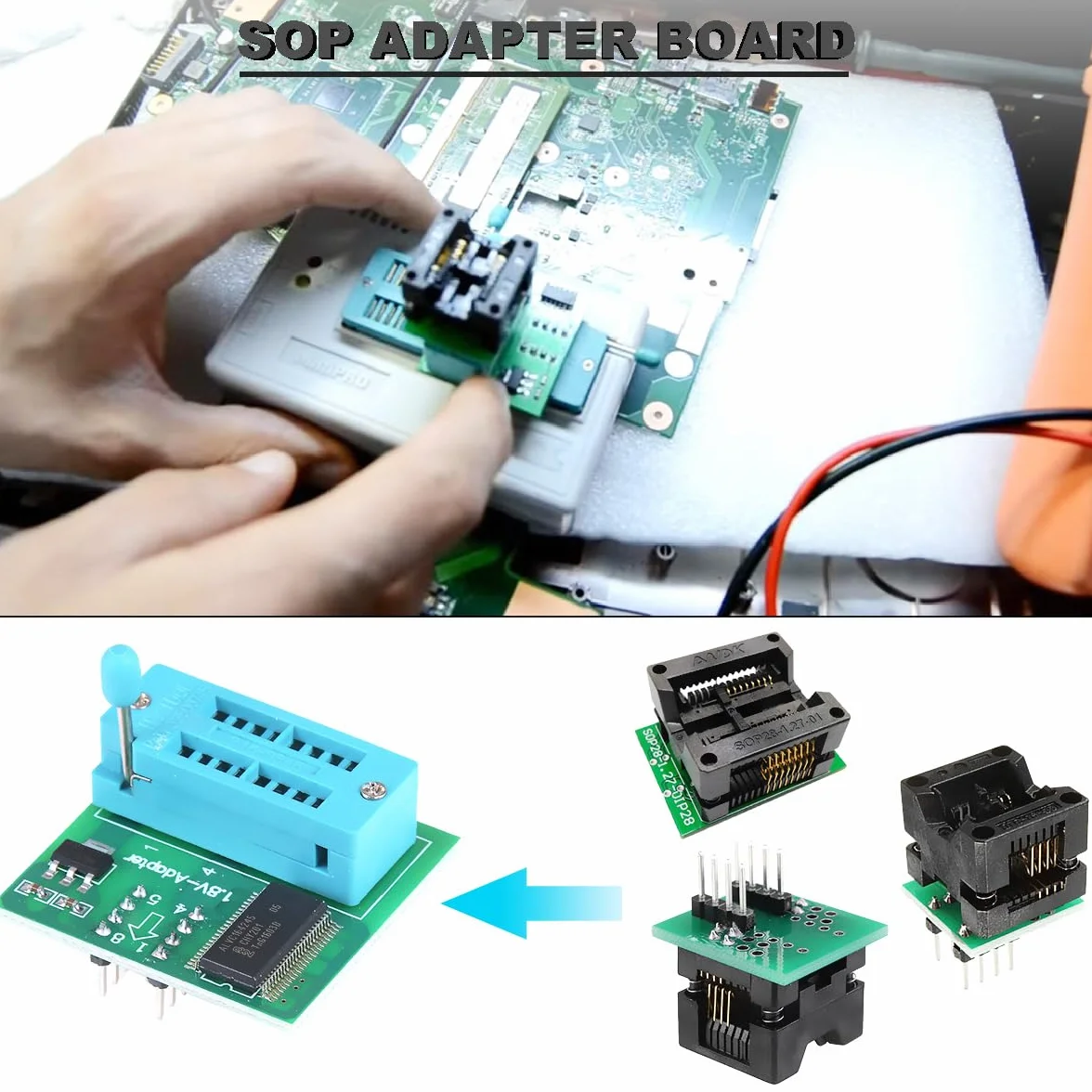 Programator USB CH341A SOP8 SOIC8 klips testowy 1,8 V płytka adaptera SOP8 150 mil 200 mil SOP16 300 mil 24 25 seria chipy programowania zestaw testowy zestaw 9-częściowy
