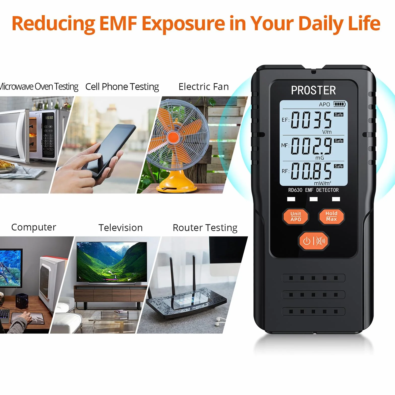 Proster EMF cyfrowy detektor promieniowania 3 w 1 EF RF MF do inspekcji WiFi 5G