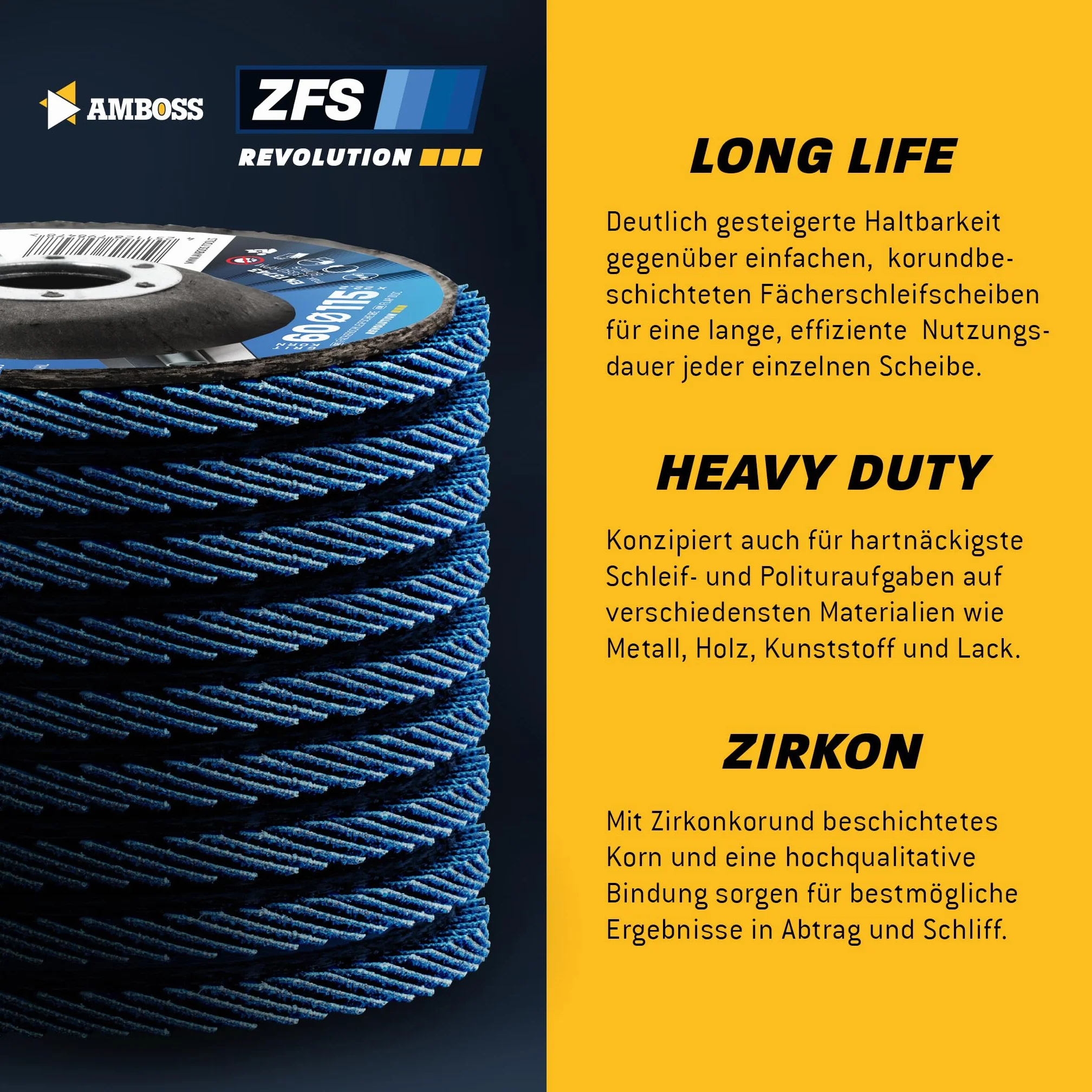 Zestaw tarcz wachlarzowych Ø125mm K41-120 (po 2 sztuki) do stali/stali nierdzewnej - polerowanie, odrdzewianie, szlifowanie fug - AMBOSS Werkzeuge ZFS tarcza lamelowa niebieska do szlifierki kątowej