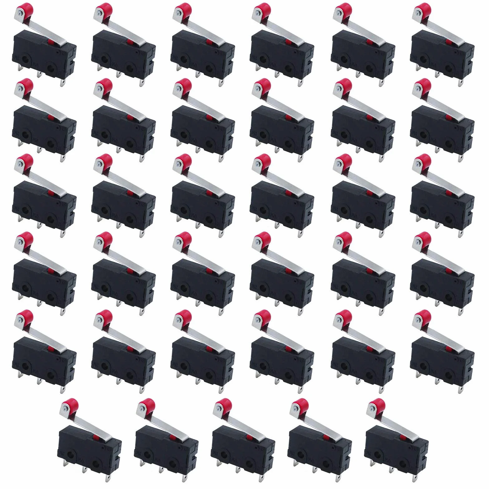 HUAYAO Zestaw 35 mini mikro-cienki czerwony przełącznik, dźwignia rolki AC 250 V 5A SPDT 1NO 1NC mini chwilowe działanie, przełączniki