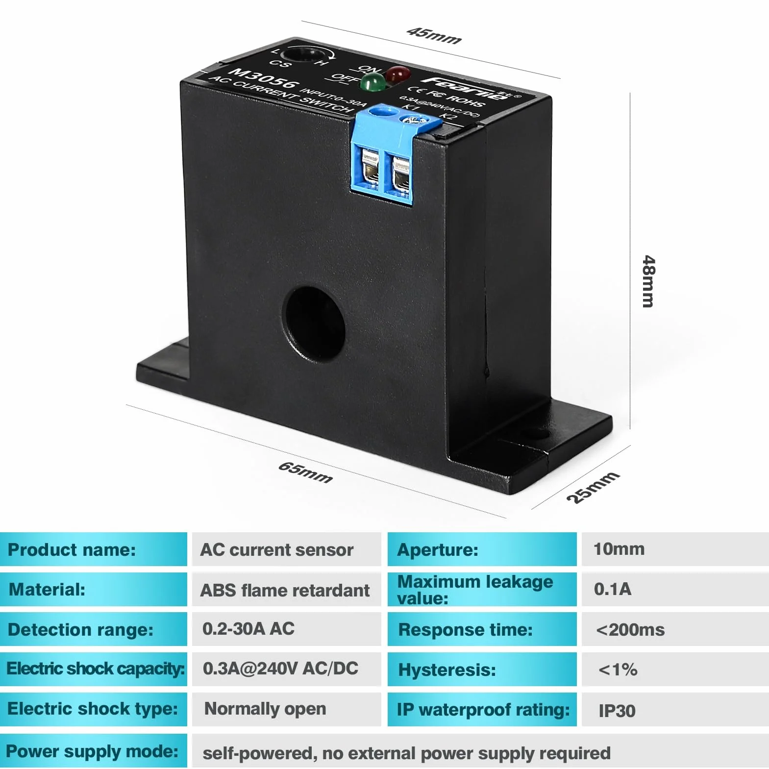 Przełącznik pomiaru prąd, M3050 regulowany czujnik AC, przekaźnik wykrywania 0,2-30 A AC240 V, wykrywanie prądu, moduł alarmowy, sterowanie transformatorem (rozmiar: normalnie zamknięty)