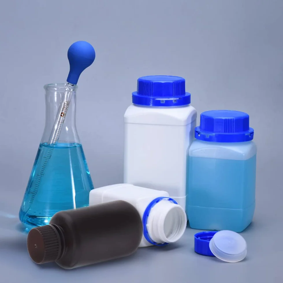 Othmro Plastikowe butelki o pojemności 970 ml, laboratoryjne butelki na odczynniki chemiczne, 1000 ml, szeroki otwór, płynne solidne kwadratowe butelki, pojemnik do przechowywania próbek,