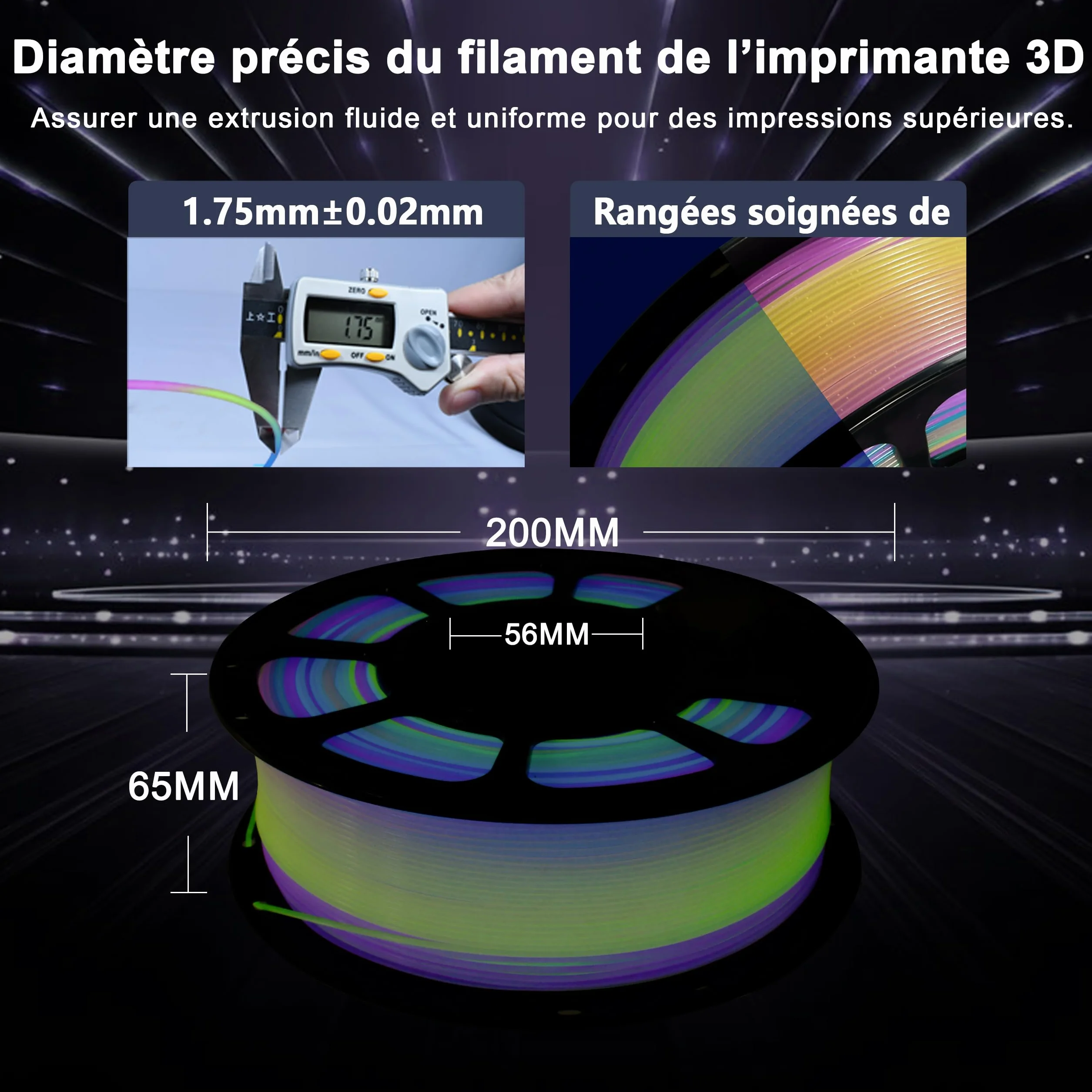 iBOSS Filament PLA+, 1,75 mm, filament do drukarki 3D 3D w kolorze tęczy, 1 kg (2,2 funta), filament do druku 3D PLA+, zmieniający kolor, olśniewająca tęcza