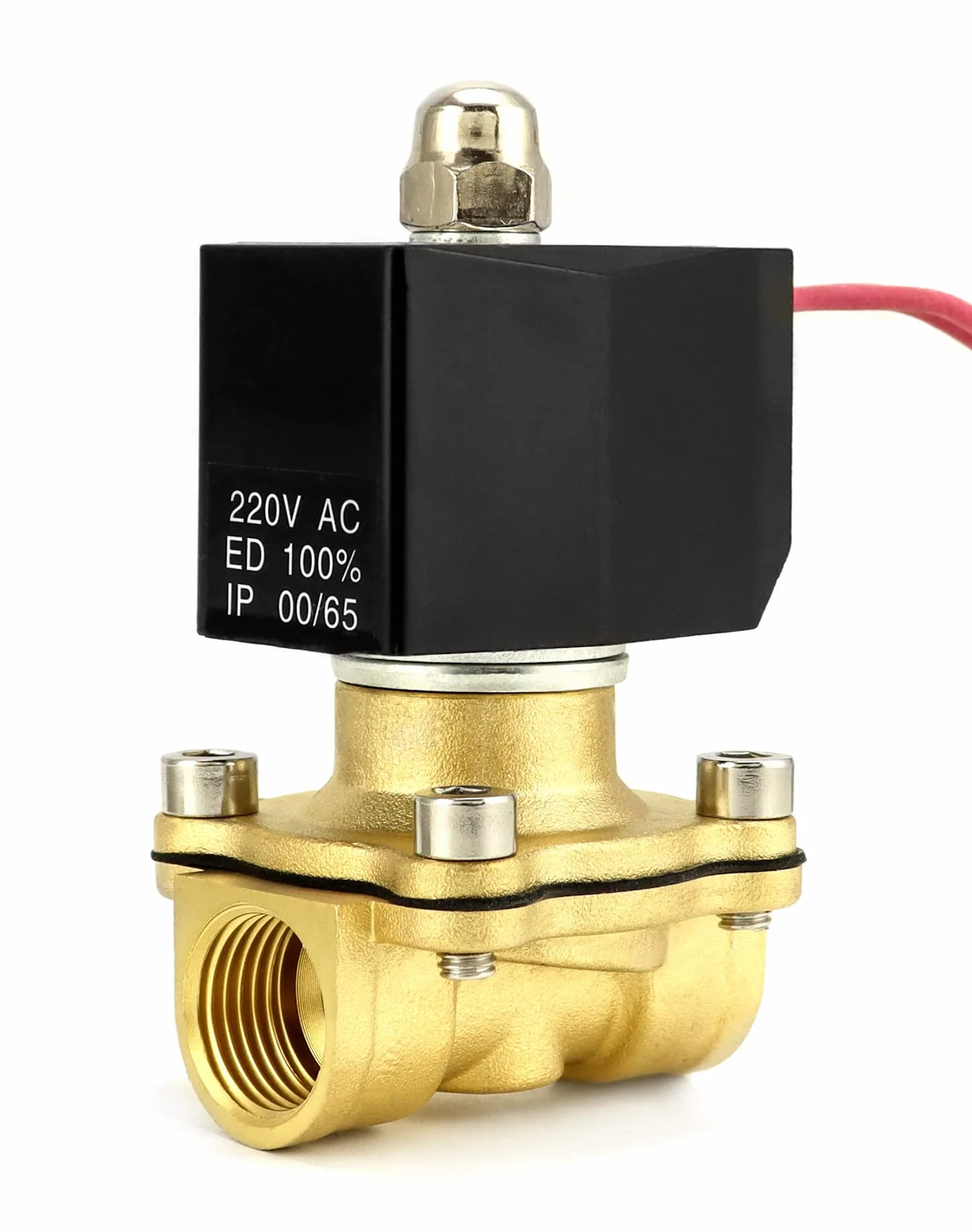 QWORK® Elektrozawór 220V 1/2''G mosiężny na wodę powietrze olej gazowy DN15