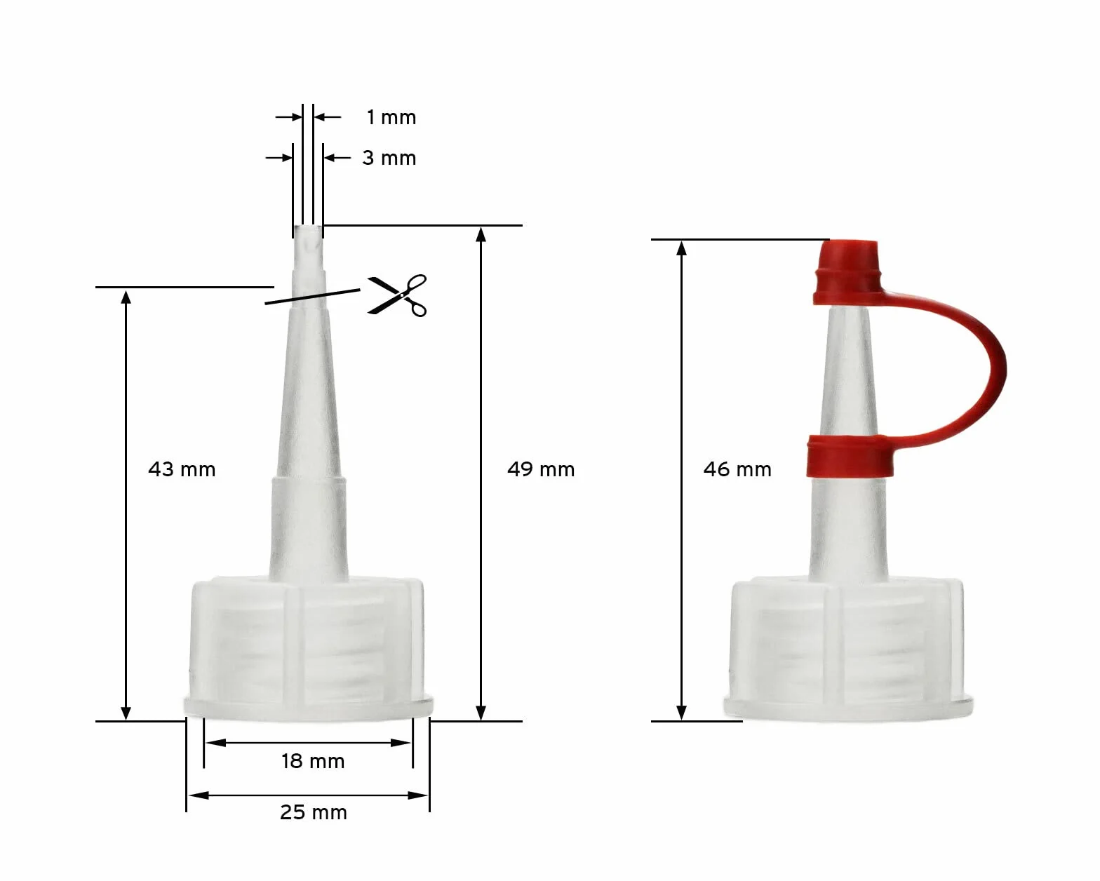 Octopus 10 plastikowych butelek 100 ml z LDPE, naturalnych, G18, zakrętka, czerwona taśma mocująca i czepek
