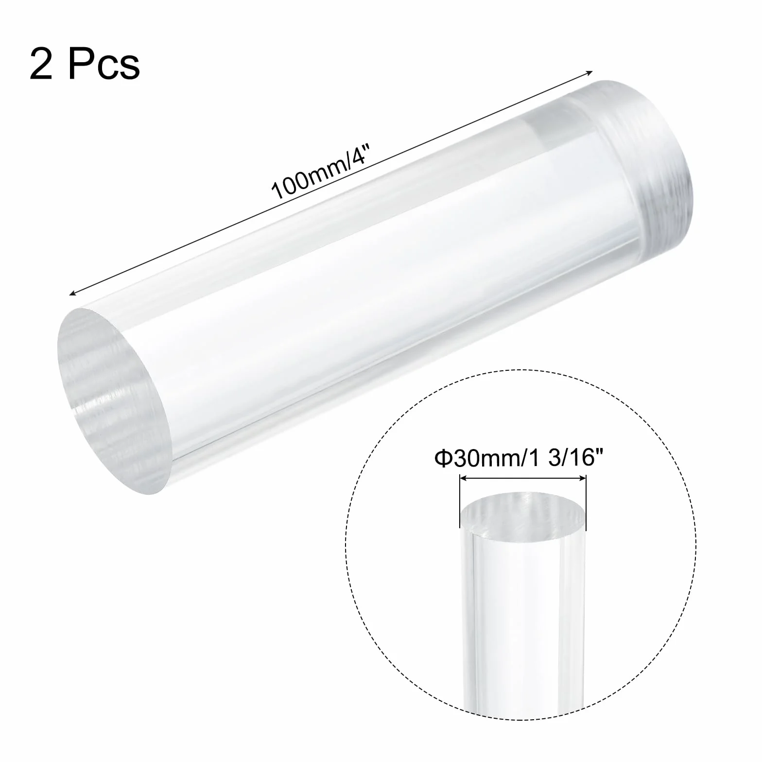 QUARKZMAN 2 sztuki akrylowych prętów z tworzywa sztucznego, okrągłe, 30 mm x 100 mm, akrylowe, przezroczyste, do modelarstwa, modelarstwa architektonicznego, stołu do samodzielnego montażu
