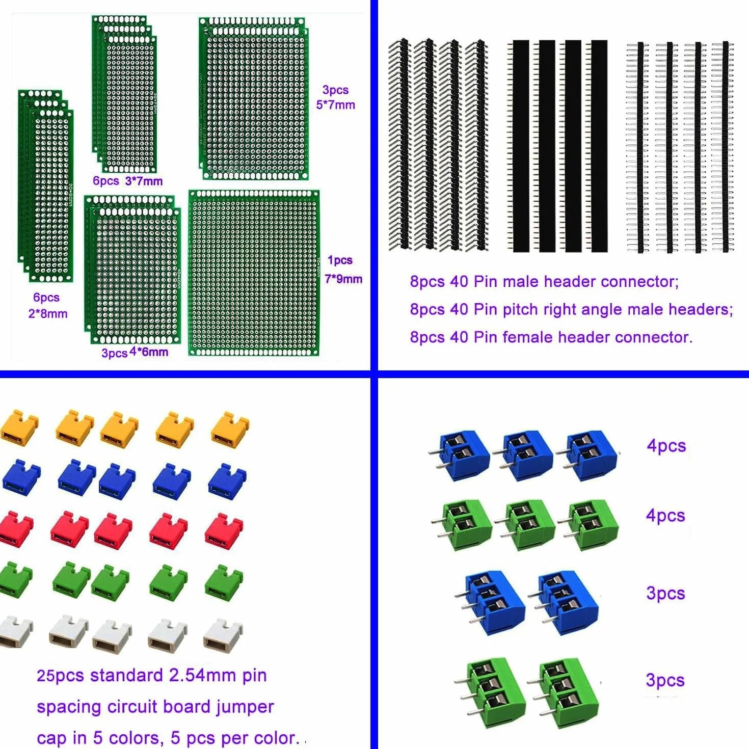 RUNCCI-YUN 82 szt. Zestaw kart PCB, 19 sztuk dwustronna płytka PCB, płytka drukowana prototypowa płytka drukowana, perforowane płytki do lutowania i majsterkowania