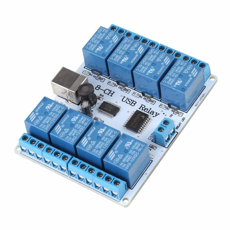 8-kanałowy moduł przekaźnika USB Typ-B Moduł sterujący DC dla robotyki automatyki 12V