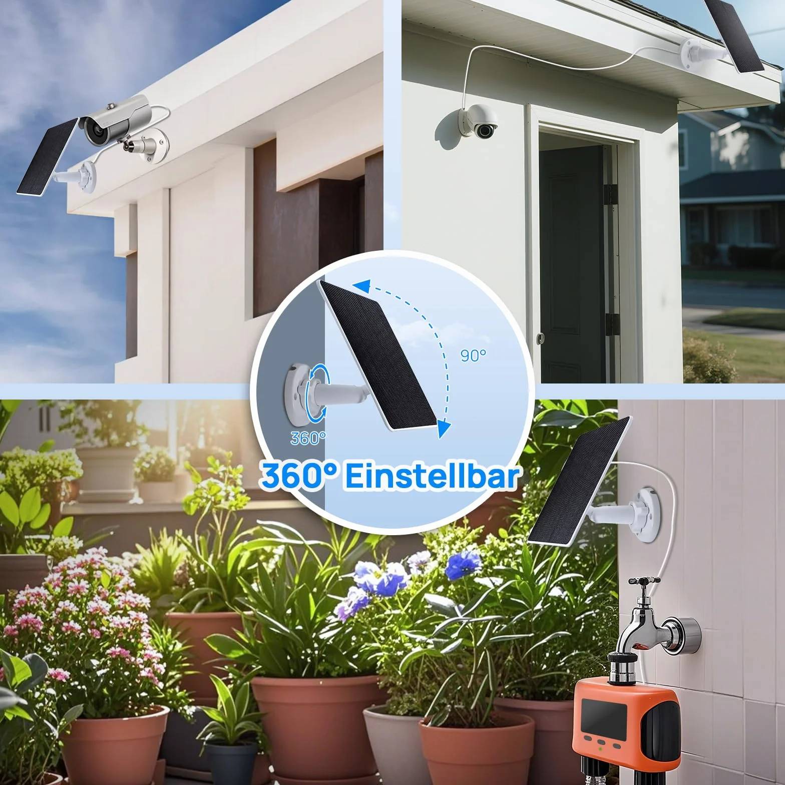 ECO-WORTHY Panel słoneczny 5 W do kamery monitoringu na zewnątrz, moduł solarny 5 V BC, sprawność 25%, wtyczka 3 w 1 o długości 3 m, regulacja 360°, IP65, do kamery zewnętrznej