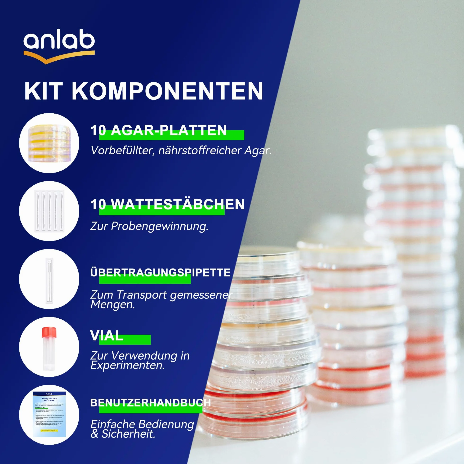 Zestaw do nauki o bakteriach Nutrient Agar Petri Dishes z wacikami bawełnianymi (10 sztuk)