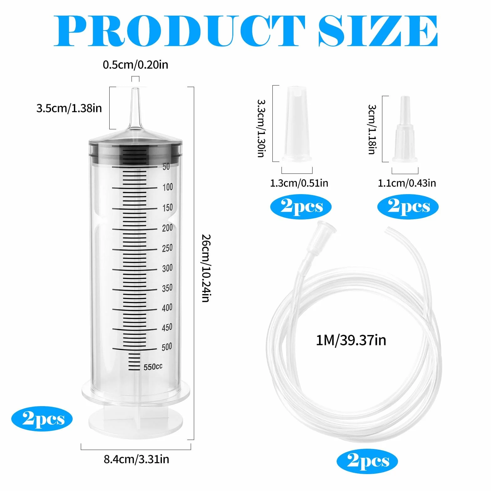 Strzykawka 500 ml bez igły z wężem z tworzywa sztucznego wielokrotnego użytku do laboratoriów