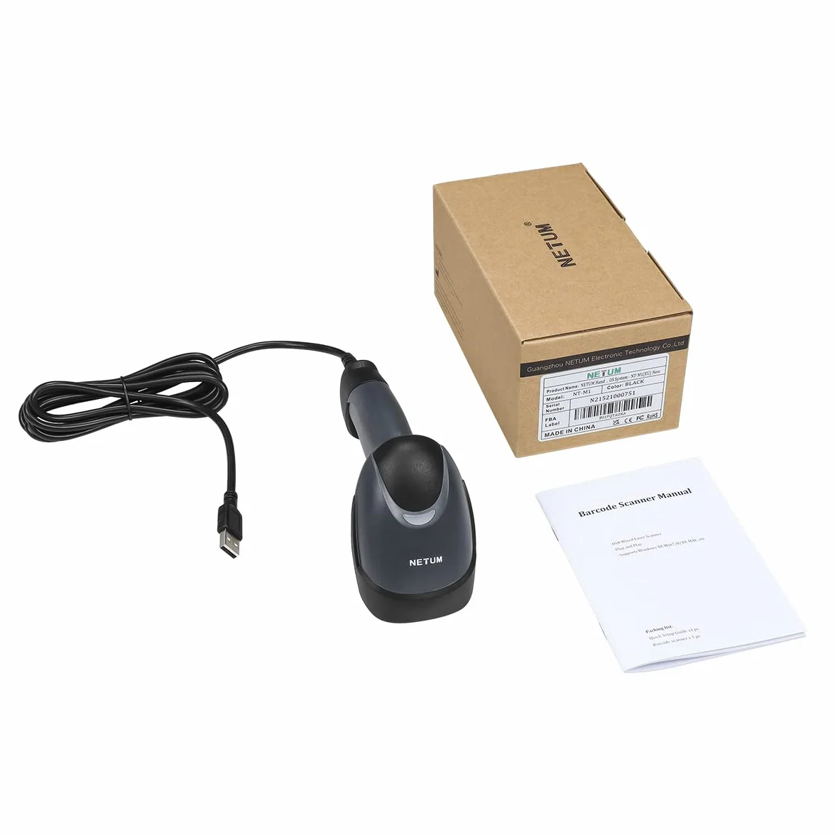 NETUM Ręczny laserowy skaner kodów kreskowych 1D NT-M1, przewodowy USB, 32-bitowy