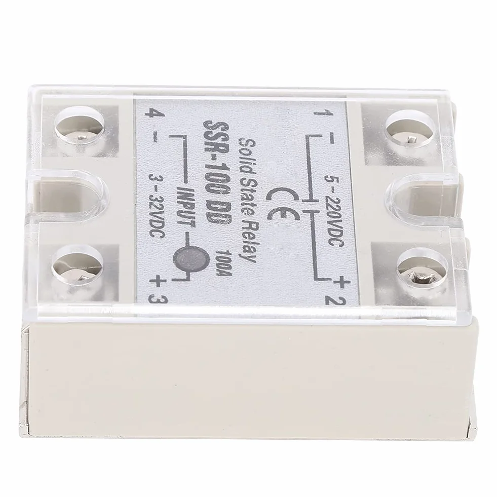 Fafeicy DC-DC SSR, Przełącznik Bezdotykowy, Przekaźnik Półprzewodnikowy 100A 5-220VDC z aluminiową płytą bazową Radiatora zapewniającą Szybkie Odprowadzanie Ciepła, montaż śrubowy