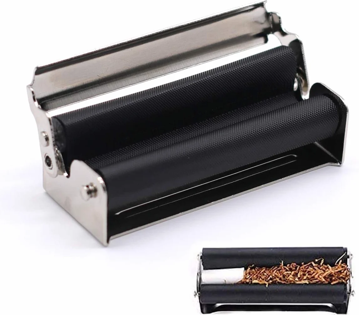 Zestaw: 2 sztuki ręcznej tokarki do papierosów, 70 mm, metalowa tokarka z instrukcją obsługi (może nie być dostępna w języku polskim) + gratis naklejka na szczęście