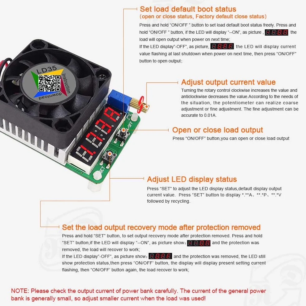 DollaTek Tester ładowania USB Elektroniczny 35 W LD35 z regulowaną temperaturą