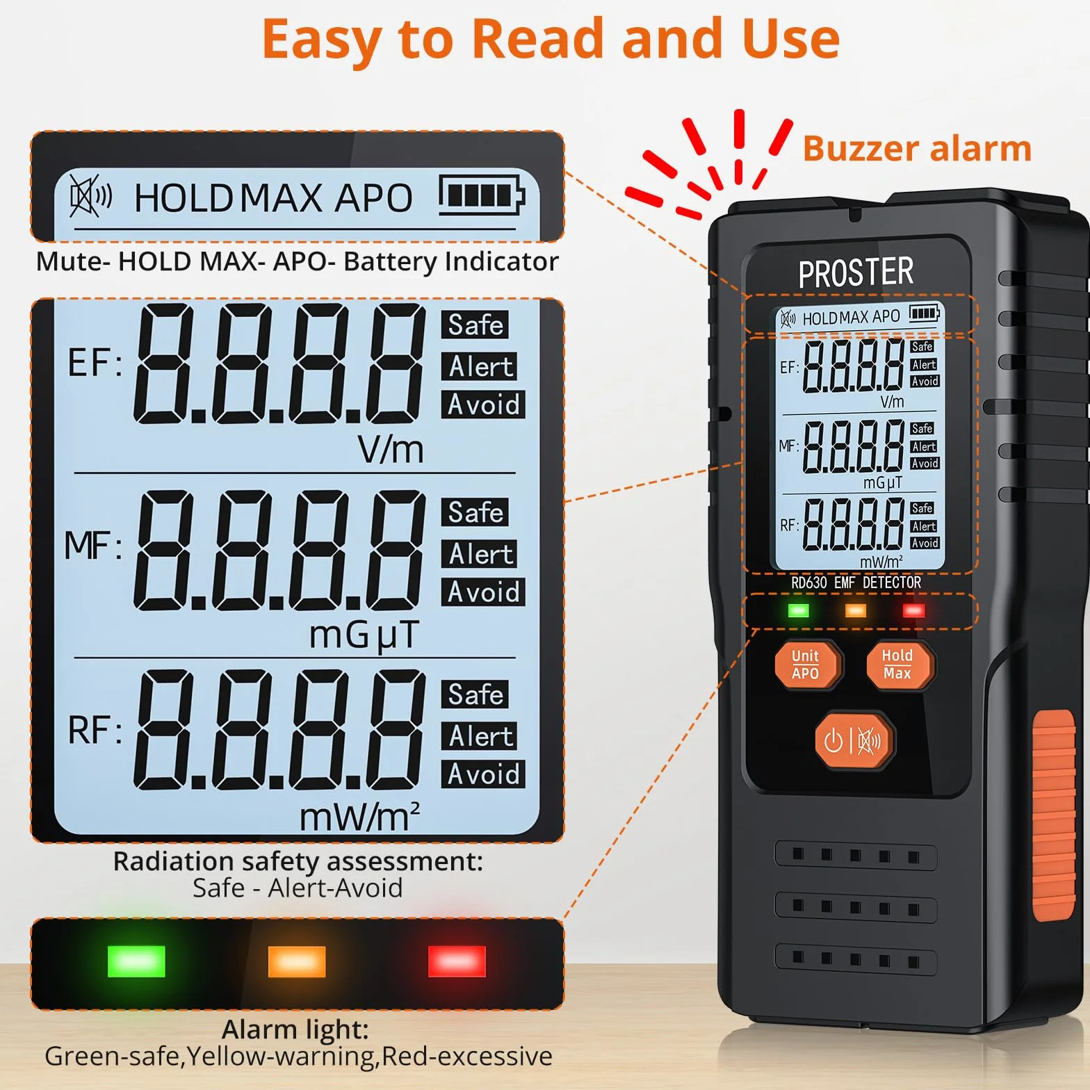 Proster EMF cyfrowy detektor promieniowania 3 w 1 EF RF MF do inspekcji WiFi 5G
