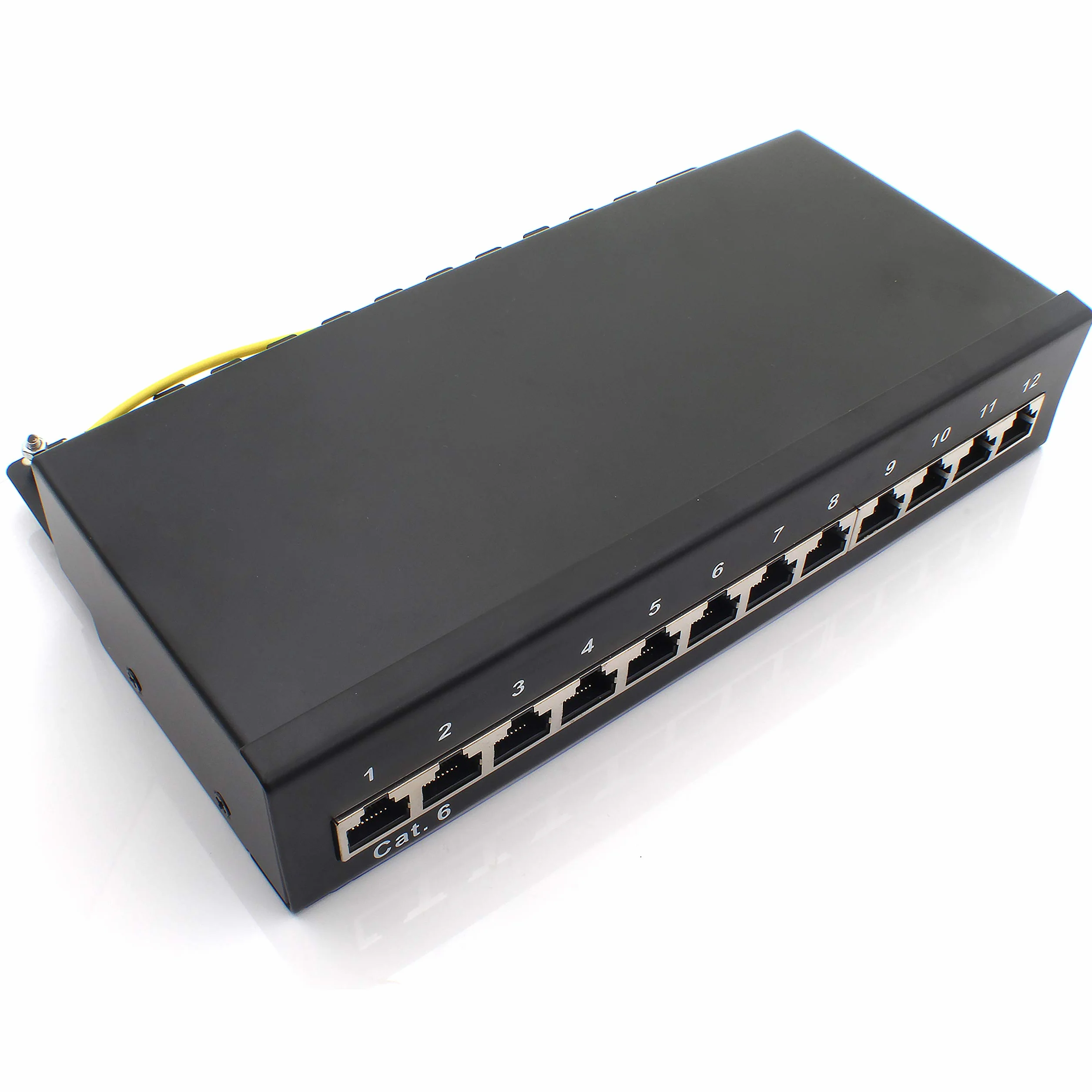 1aTTack.de panel krosowy CAT5 CAT6 CAT7 sieć RJ45 gniazdo Keystone metalowa obudowa CAT6 12 portów czarny patchpanel CAT6