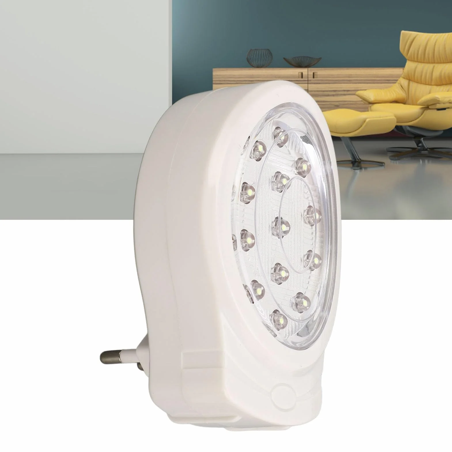 AC110‑240V Awaryjna LED ABS 2W Zimna Biel 2 Biegi Lampka Awarii Zasilania Możliwość ładowania Podłącz lampkę Awarii Zasilania (Wtyczka UE)
