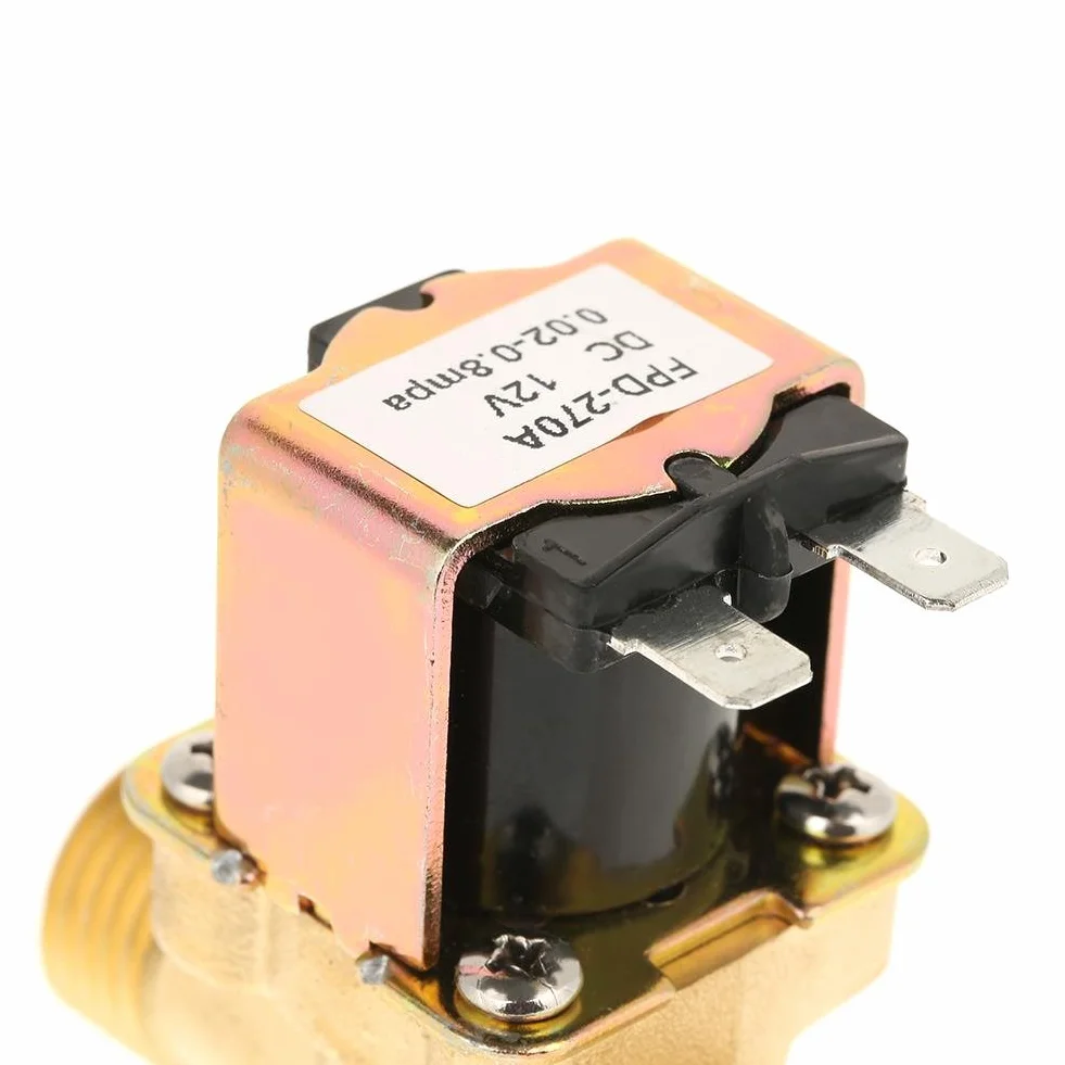 Mosiężny elektromagnetyczny zawór elektryczny 12V, 1/2 "DC 12V normalnie zamknięty mosiężny elektromagnetyczny do kontroli wody