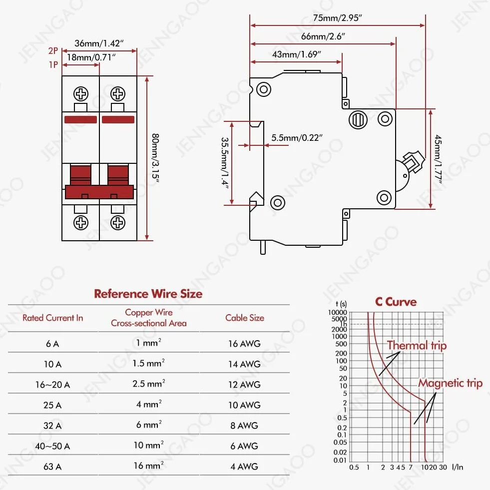 Wyłącznik ochrony linii DC, Rozłącznik DC DZ47-63Z-2P 1000V 40A do systemów fotowoltaicznych, Wyzwalanie termiczno-magnetyczne, Montaż na szynie DIN 35 mm, Wyłącznik PV, Rozłącznik instalacji solarnej