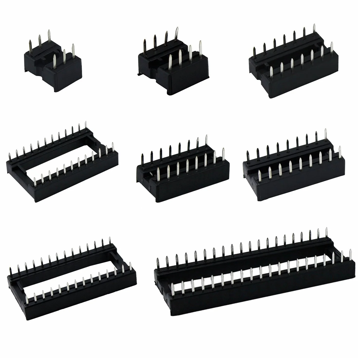 Aussel 100 sztuk 2,54 mm skok dwurzędowe gniazda DIP IC zestaw adapterów do lutowania 6, 8, 14, 16, 18, 24, 28, 40 wtyków (100 sztuk 2,54 mm)