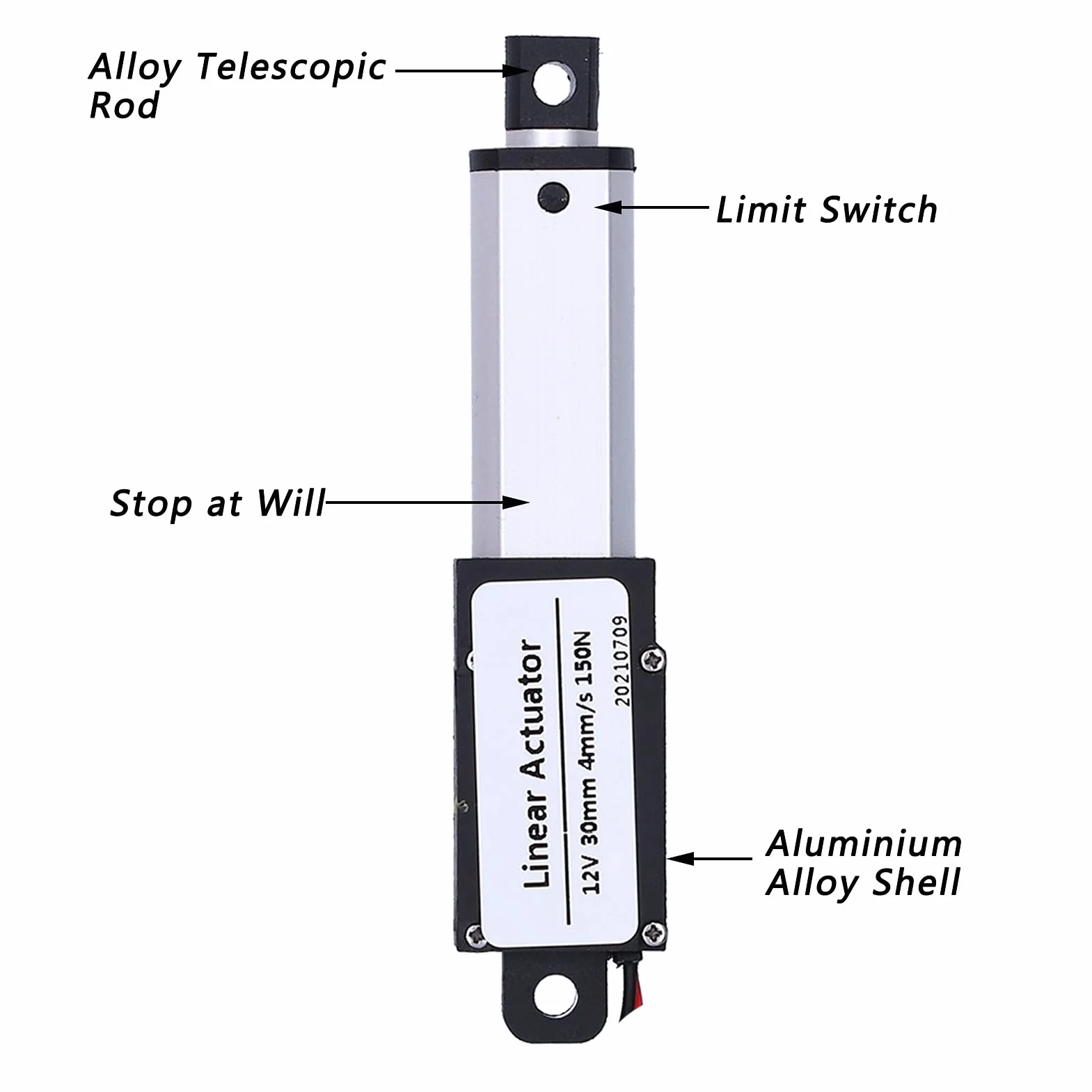Mini Elektryczny Siłownik Liniowy Skok 30mm, 12 V DC Wodoodporny Siłownik Ruchu, na sofę Fotel do Masażu Stolik Pod Telewizor Szafka Podnośnik Okna (Skok 30mm-8mm/s-70N)