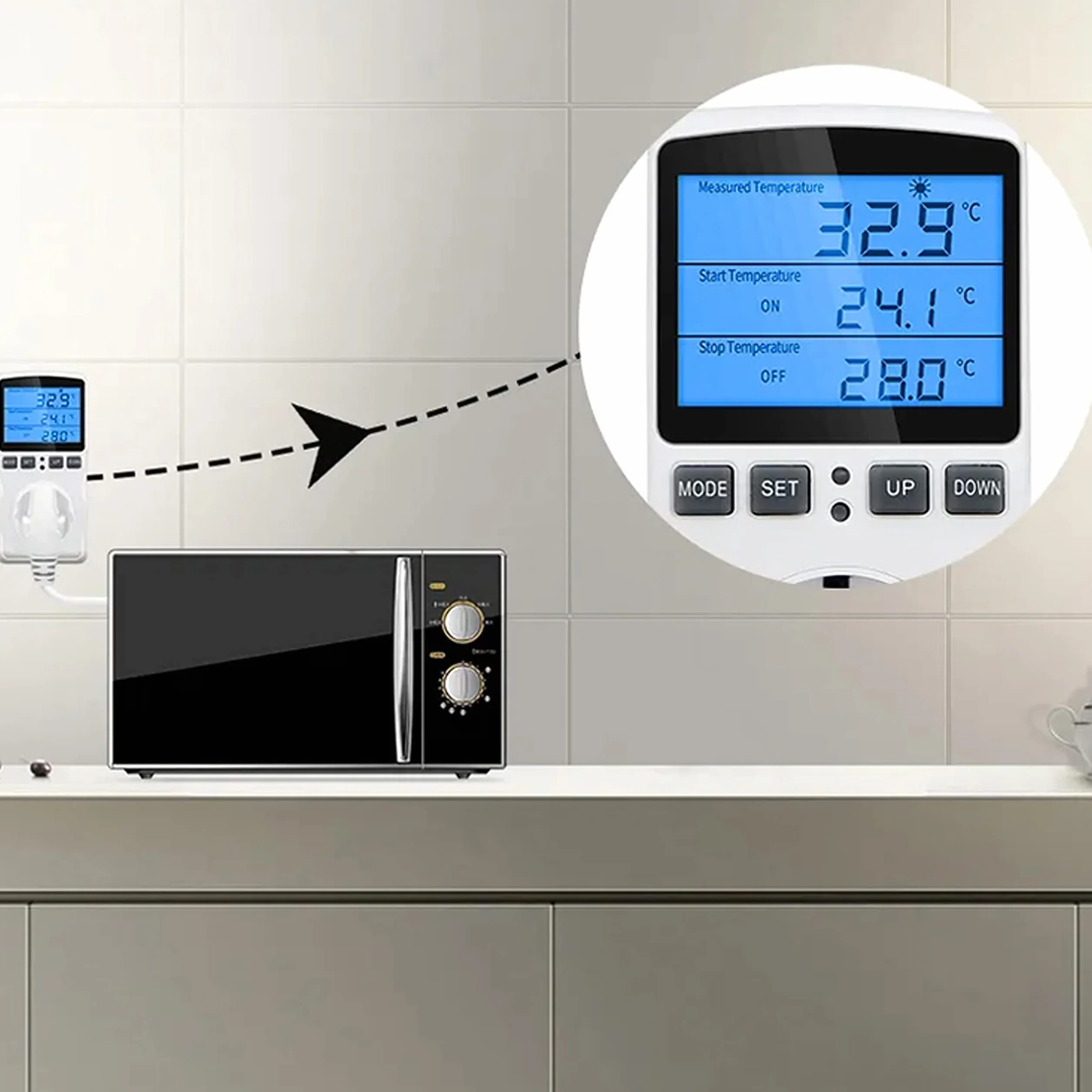 Retoo Termostat do gniazdka z czujnikiem temperatury 250 V LCD