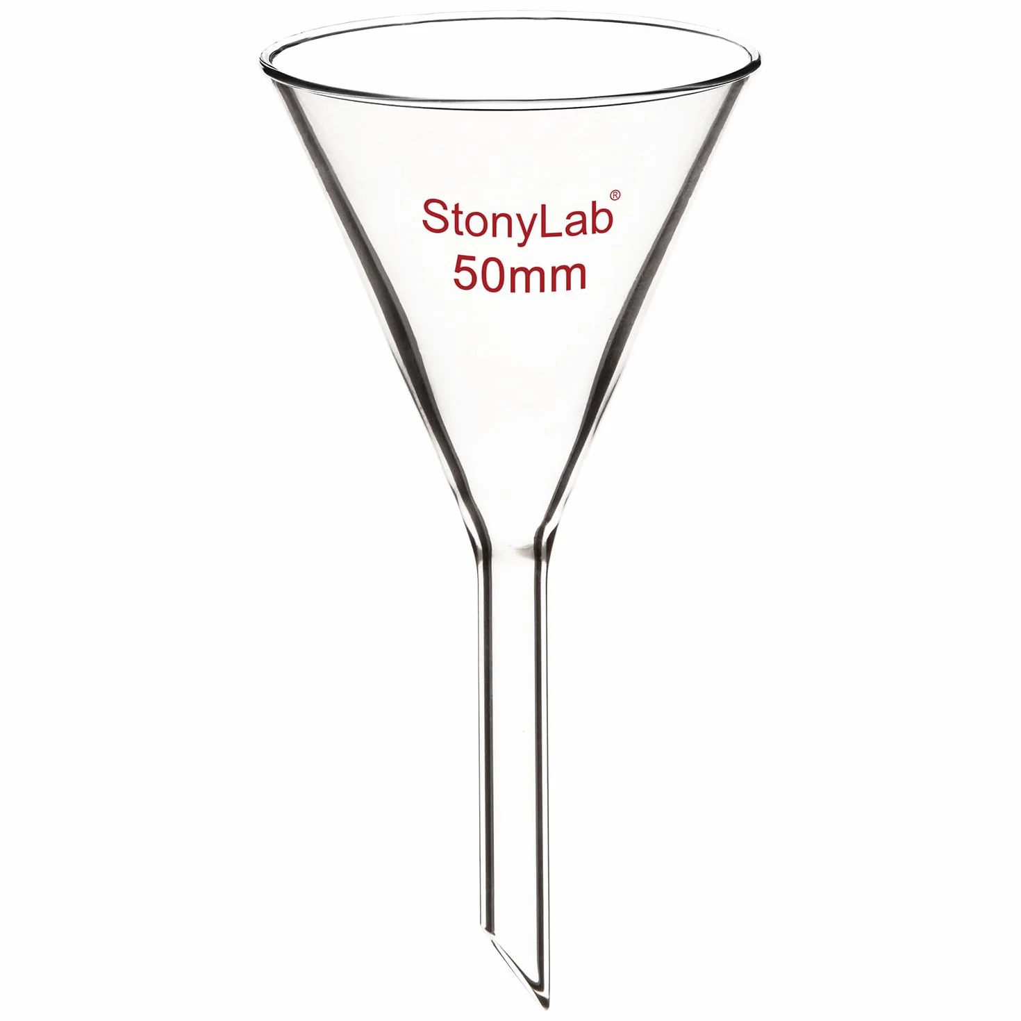 stonylab 1 opakowanie lejka szklanego, lejek ze szkła borokrzemowego o dużej powierzchni, średnica 50 mm i długość trzpienia 50 mm