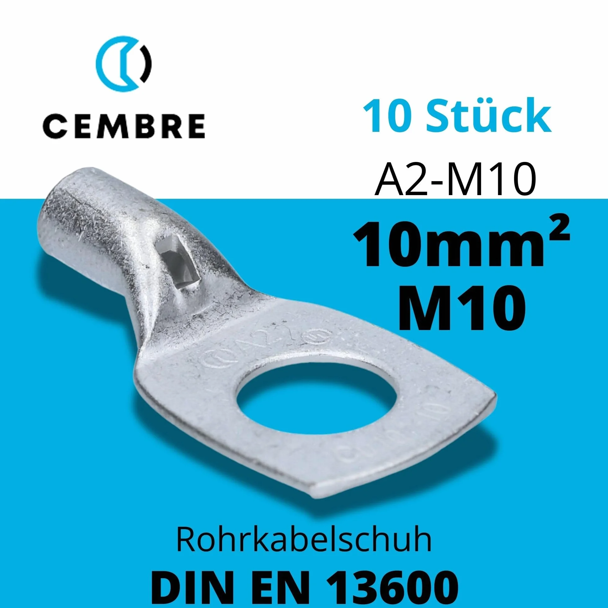 10 sztuk Cembre A2-M10 końcówka kablowa 10 mm² M10 nieizolowana z miedzi ocynkowana
