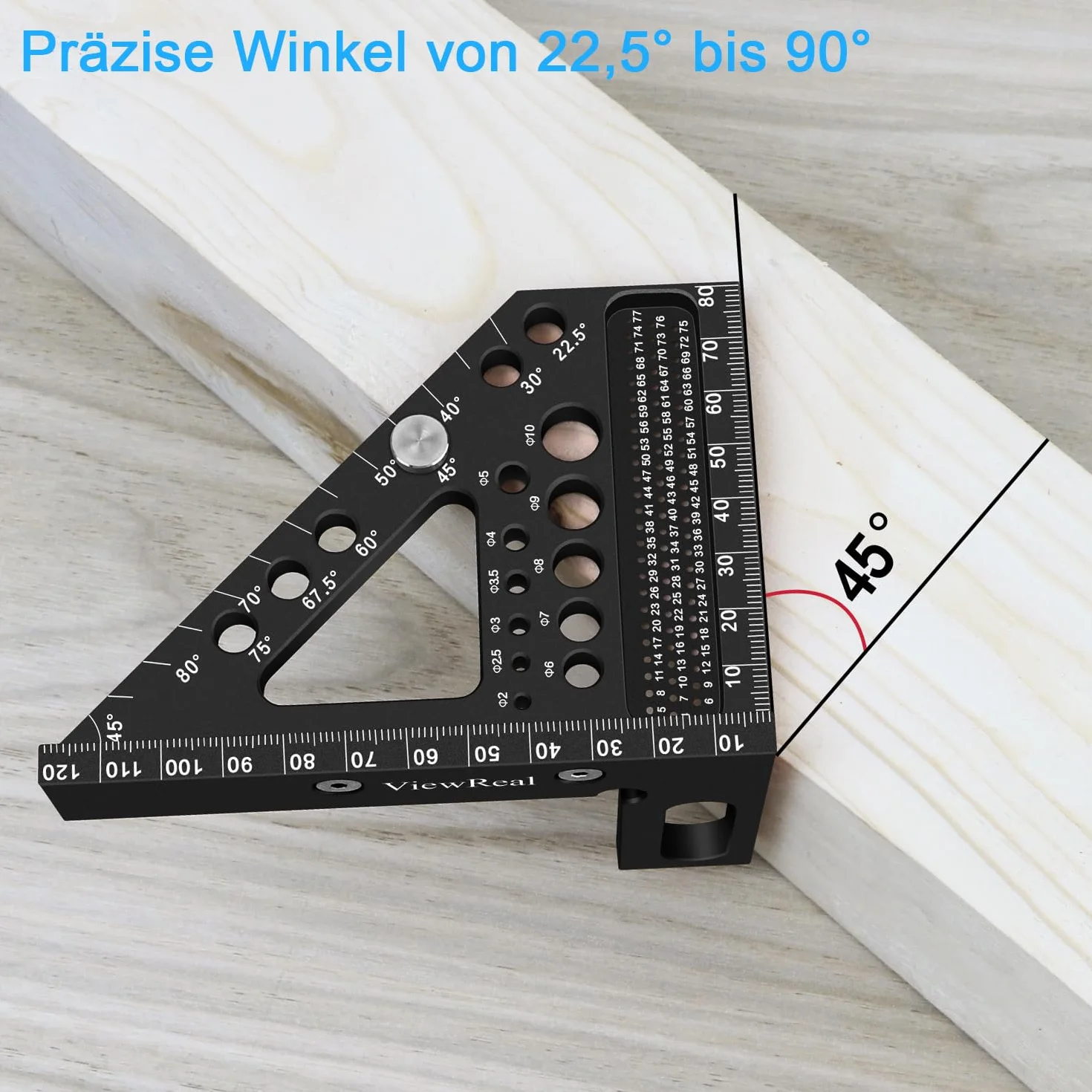 Wielofunkcyjny kątownik 3D, 22,5-90 stopni, stop aluminium, bardzo precyzyjne narzędzie pomiarowe do obróbki drewna, narzędzie pomiarowe dla stolarzy, inżynierów, kolor czarny