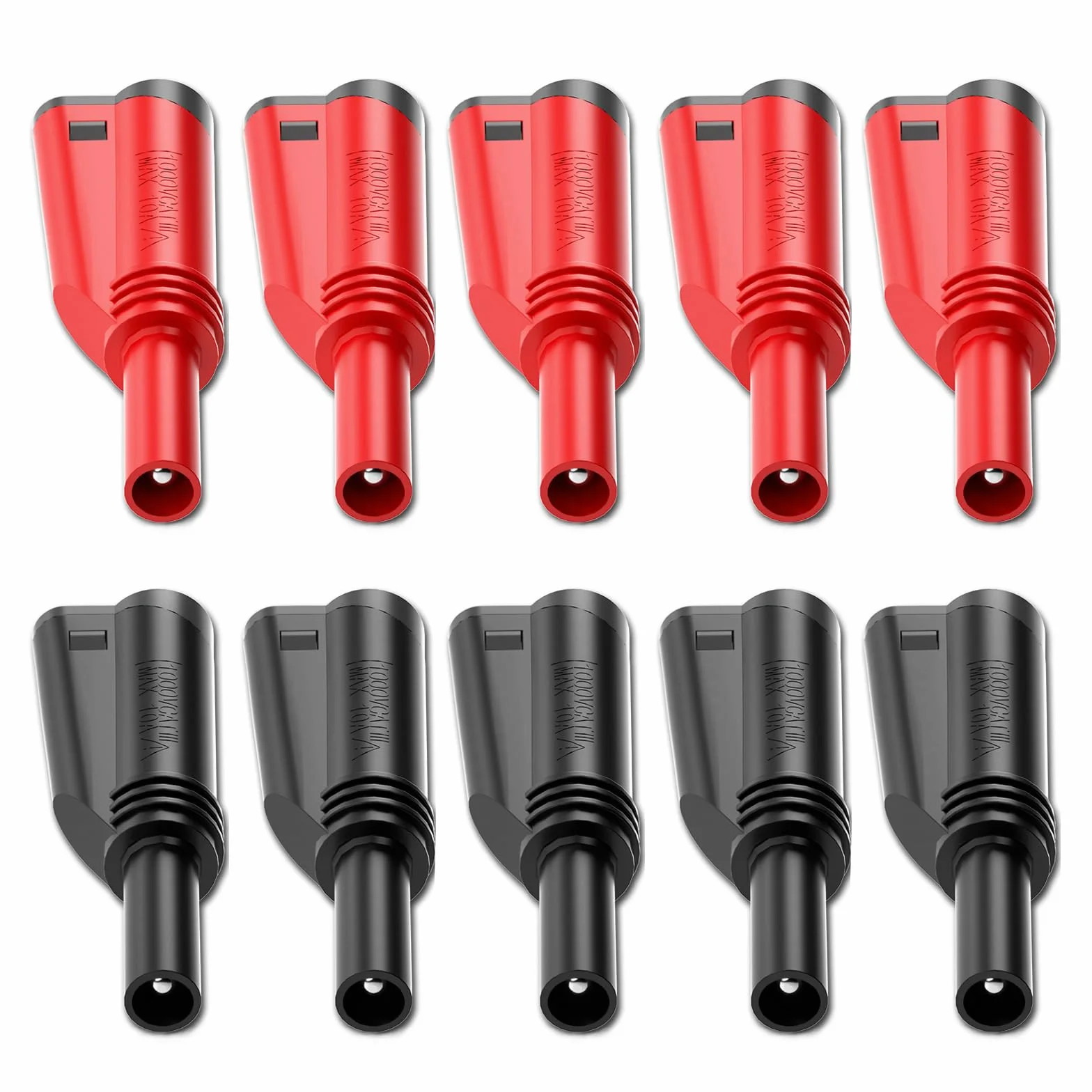 10 x 4 mm, wtyki bananowe, izolowany adapter bezpieczeństwa 10 A, typ śruby/bez lutowania, do multimetru, przewodów pomiarowych, czerwony i czarny CATIII 1000 V