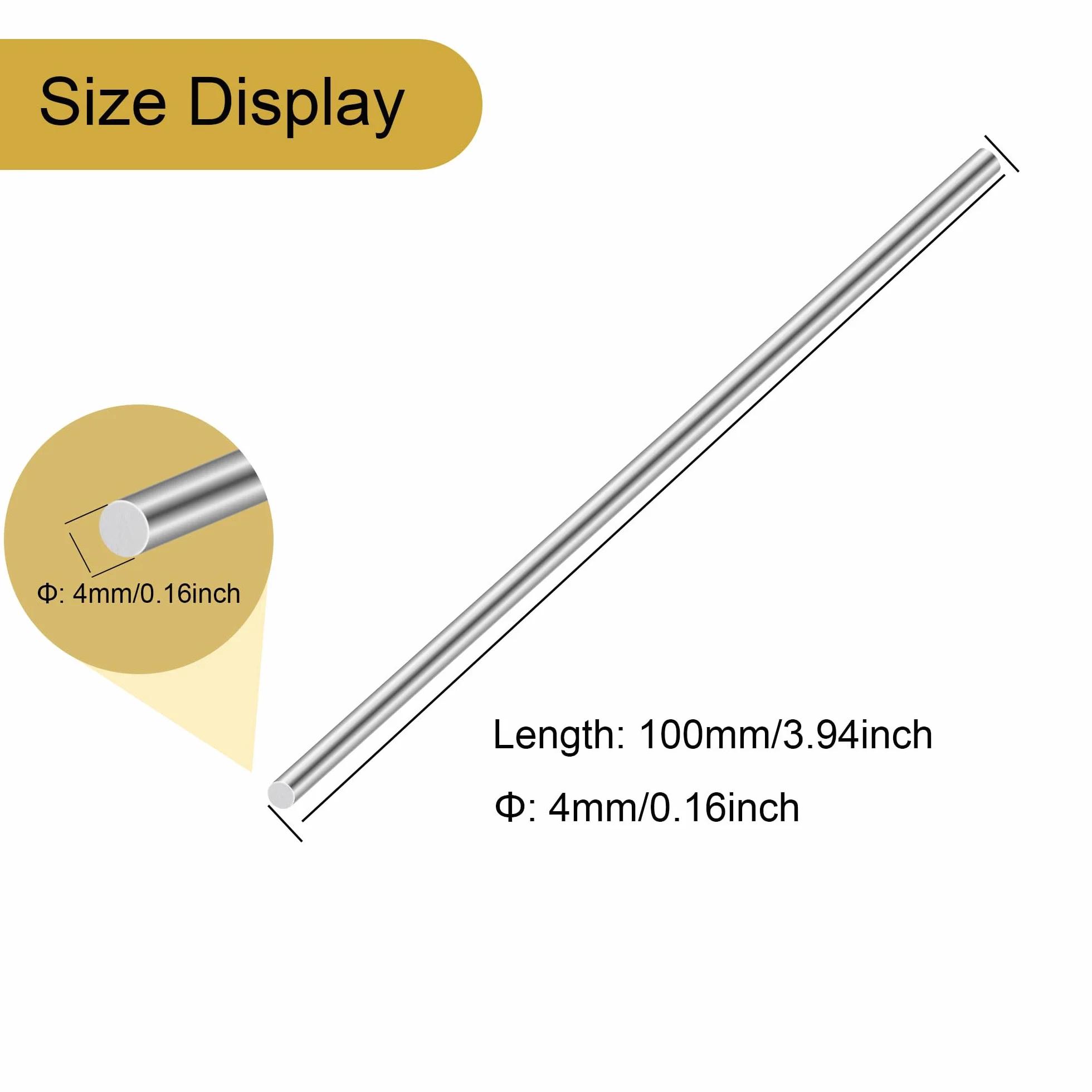 Pręty ze stali nierdzewnej 4 mm x 100 mm, solidne pręty ze stali nierdzewnej 304, okrągłe pręty ze stali nierdzewnej do majsterkowania (4 sztuki)