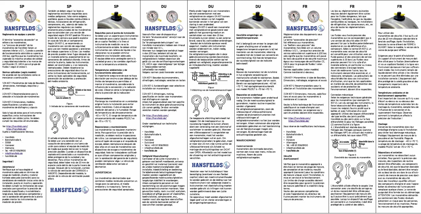 Manometr Hansfelds 0–100 bar/PSI, tarcza 63 mm, przyłącze mosiężne G1/4" BSP, wypełniony cieczą, klasa 1.6